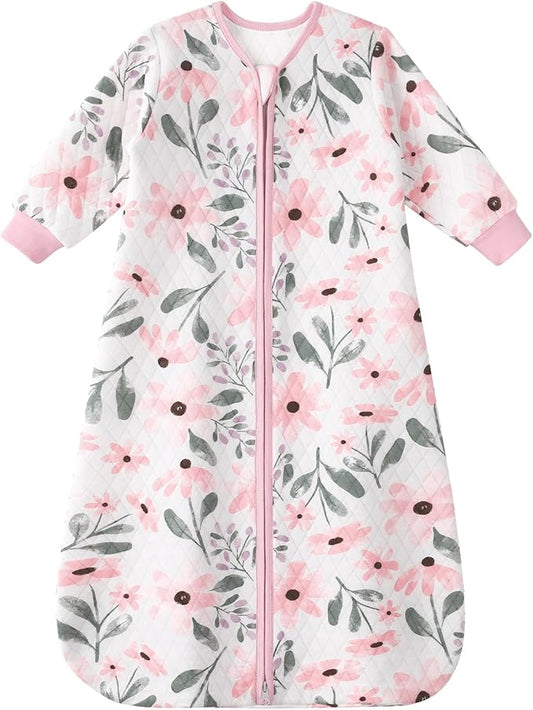 Yoofoss Baby Sleep Sack 6-12 Months 1.0 Tog Long Sleeve Sleep Sack Organic Cotton Wearable Blanket for Infants 2-Way Zipper Quilted Sleeping Sacks(Medium)
