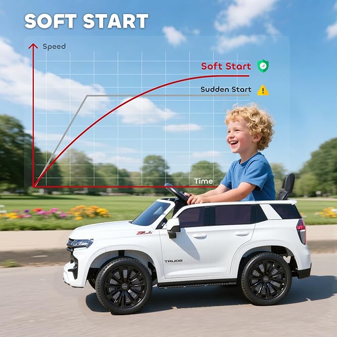 Aosom Licensed Chevrolet Tahoe Ride On Car, 12V 7AH Battery Power Ride On Toy with Parent Remote Control, LED Lights, Music, 4 Wheeler Suspension, 3 Speeds, Kids Electric Vehicle for Aged 3+, White