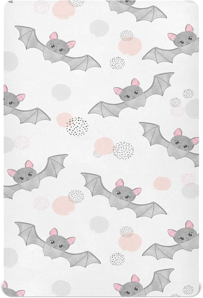 Halloween Cute Bats Crib Sheets Soft Breathable Fitted Baby Crib Sheets Mattress Cover for Girl Boys, 52" x 28" x 9"