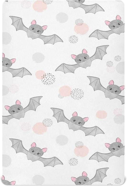 Halloween Cute Bats Crib Sheets Soft Breathable Fitted Baby Crib Sheets Mattress Cover for Girl Boys, 52" x 28" x 9"