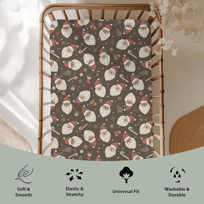 Vintage Christmas Santa Claus Baby Crib Sheets for Boy Girl 52"x28" Santa Stockings Candy Fir Cherry Soft Snug Fitted Crib Mattress Cover Winter Holiday Baby Sheet for Standard Crib & Toddler Mattress