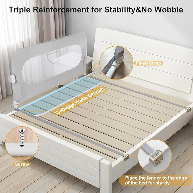 Bed Rail for Toddlers,Swing Down Kids Beds Rails Guard for Twin,Full,Queen,Bunk Size Bed,Extra Tall Child Bed Rail Guard with Reinforced Anchor Safety System(Grey,40 Inch)