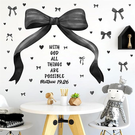 Large Black Bow Wall Stickers Watercolor Bowtie Wall Art Decor for Teen Girls Room Bows Bridal Shower Party Decals for Backdrop Peel and Stick Coquette Inspirational Decal Art Vinyl Mural for Bedroom