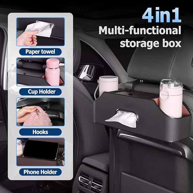 4-in-1 Car Backseat Organizer, 2026 New Car Seat Back Storage Box, Multifunctional Car Back Seat Storage Organizer with Cup Holders, Tissue Box Slot, Hooks to Keep Your Ride Clean & Organized (Red)