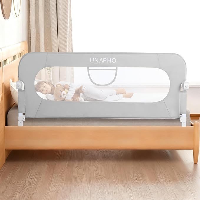 Bed Rail for Toddlers,Swing Down Kids Beds Rails Guard for Twin,Full,Queen,King,Bunk Size Bed,Extral Tall Child Bed Rail Guard with Reinforced Anchor Safety System (Grey, 59inch,1 Side)