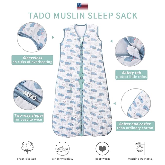 Toddler Sleep Sack, 70% Rayon from Bamboo and 30% Cotton Baby Wearable Blanket Winter 2.5 TOG Sleeping Sacks Warm Soft Muslin Rhino (2-4T)