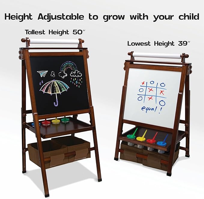 Kidloot Large All-in-One Double Sided, Magnetic, Height Adjustable Art Easel for Kids with Built in Storage Bins, and Art Supplies - Stable Design is Safe and Grows with Children Ages 3-10