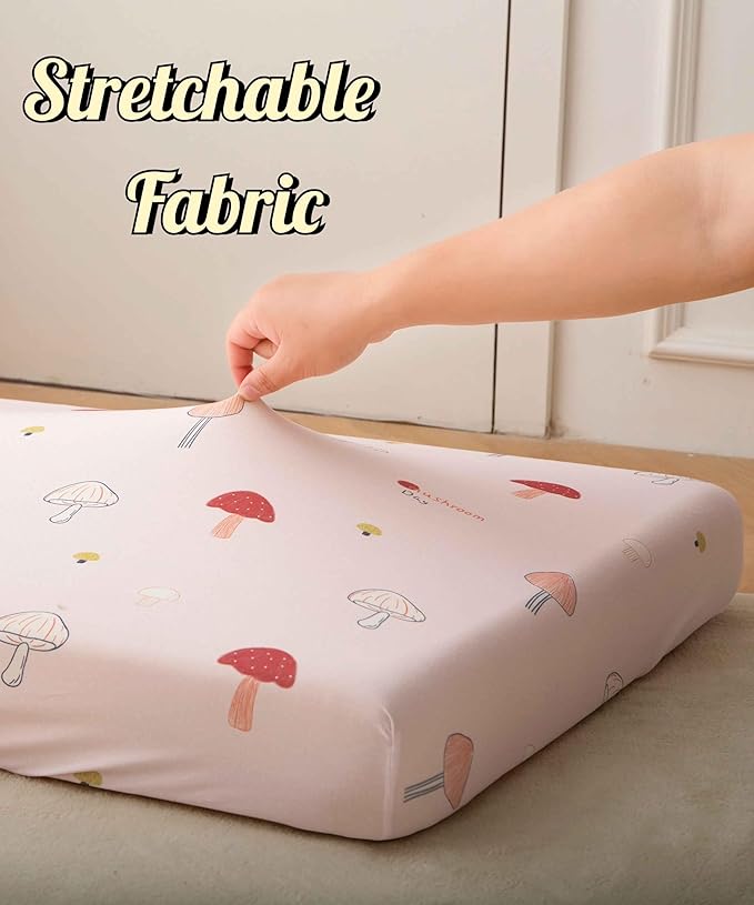 SDY Jersey Mushroom Crib Sheets for Baby Girls,52”x28”x8,2 Pack,Pink Cute Kawaii Standard Oval/Retangle Crib Mattress Sheets for Toddler,Super Soft Breathable