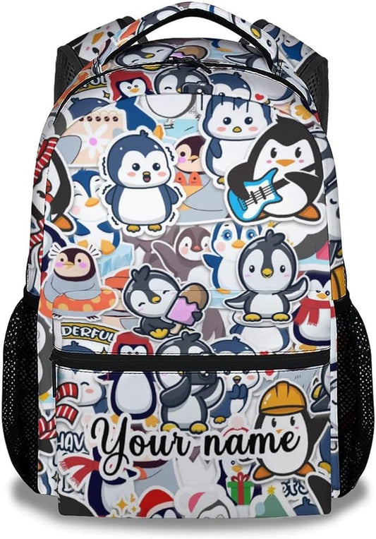 COOPASIA Personalized Cute Penguin Backpack, 16 Inch Animal Theme Bookbag with Adjustable Straps, Durable, Lightweight, Large Capacity, School Backpack for Kids Girls Boys