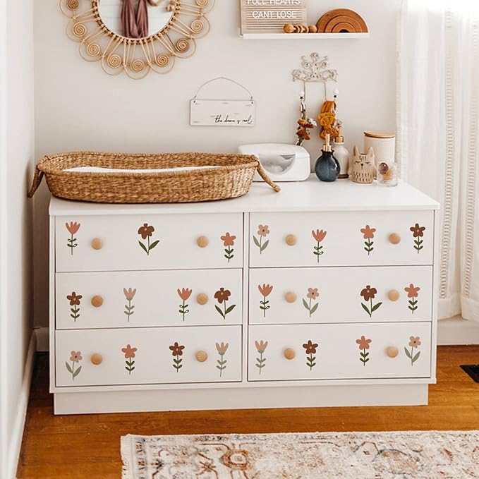 YouRfocus Boho Flower Wall Decals 72 PCS, Boho Decal Sticker for Girls Living Room Playroom Nursery, Removable Decals Kids Room Decor Vinyl Murals DIY Cute Decorations (12 Sheets)