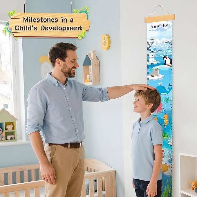 Personalized Name Height Chart for Kids, Canvas Ocean Animals Growth Chart for Wall Removable, Nursery and Playroom Wall Decor, Growth Chart for Boys Girls, Customized Gifts for Kids