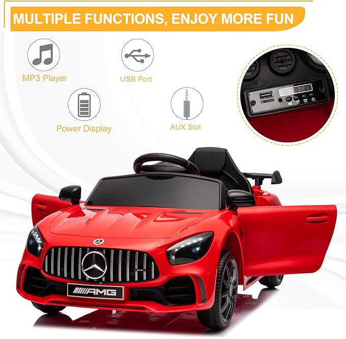 Winado 12V Ride on Car, Licensed Mercedes Benz AMG GTR Battery Powered Electric Vehicle, w/Parent Remote, Wider Seat, LED Lights, Openable Doors, MP3 Player, Smooth Start, 3 Speeds - Red