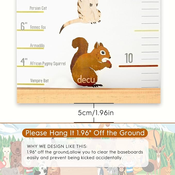Mibote Baby Growth Height Chart Handing Ruler Wall Decor for Kids, Canvas Removable Height Growth Chart 79" x 7.9" (Animal)
