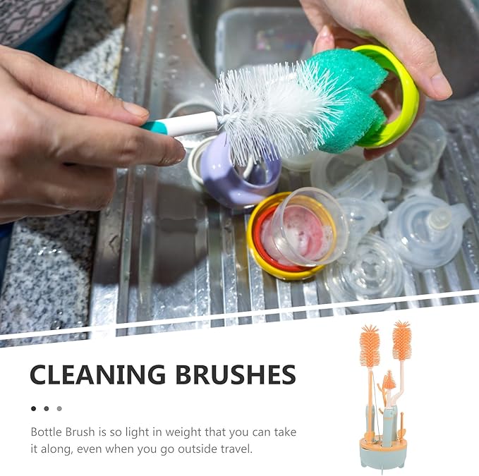 YARNOW Practical Bottle Cleaning Brush Kit with Stand for Milk Bottles Multifunctional Straw and Nipple Brushes Lightweight Portable Feeding Essentials for Newborns and Travel