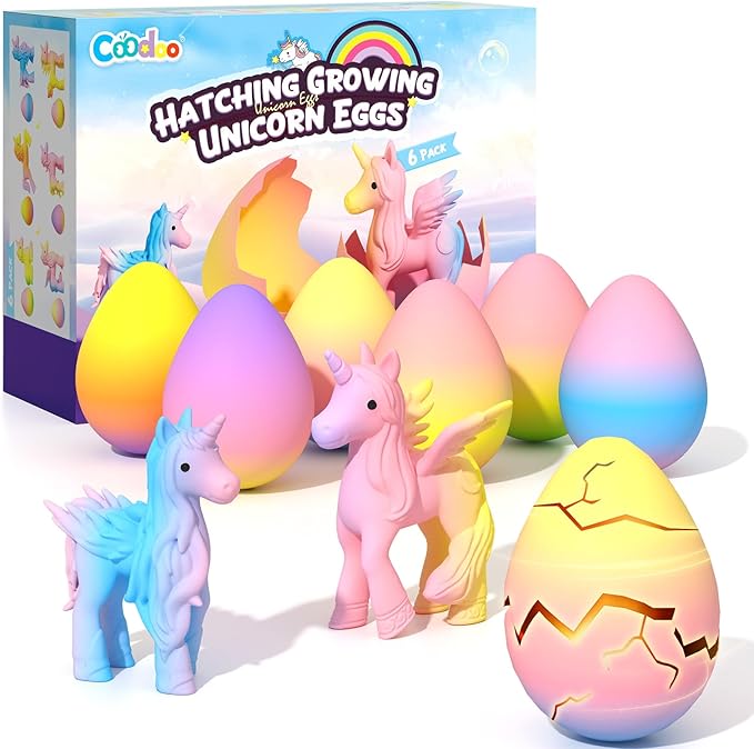 Coodoo Unicorn Hatching Rainbow Eggs for Kids - 6 Pack Unicorn Toys Craft Kits for Boys & Girls, Birthday Easter Basket Stuffers Crafts Gift for Kids 3+ Year Old - Girl Gifts for Ages 3 4 5 6 7 8