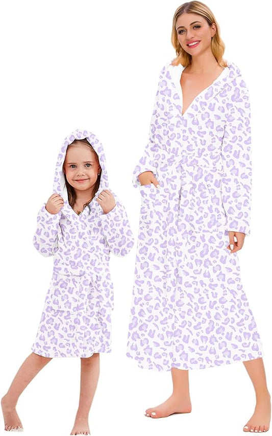 Umeyda Girls & Women Fleece Hooded Robes, Soft Fuzzy Bathrobe Warm Plush Fluffy Bath Robe for Kids Womens