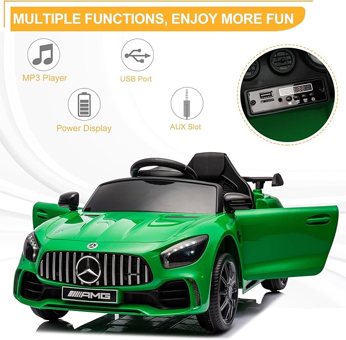 Winado 12V Ride on Car, Licensed Mercedes Benz AMG GTR Battery Powered Electric Vehicle, w/Parent Remote, Wider Seat, LED Lights, Openable Doors, MP3 Player, Smooth Start, 3 Speeds - Green