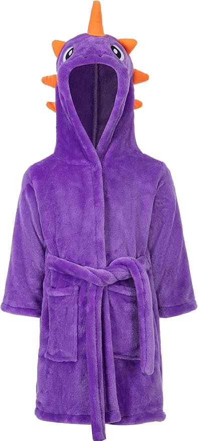 Dinosaur Boys Girls Fleece Hooded Robe Kids Toddler Warm Fuzzy Cartoon Dino Bathrobe