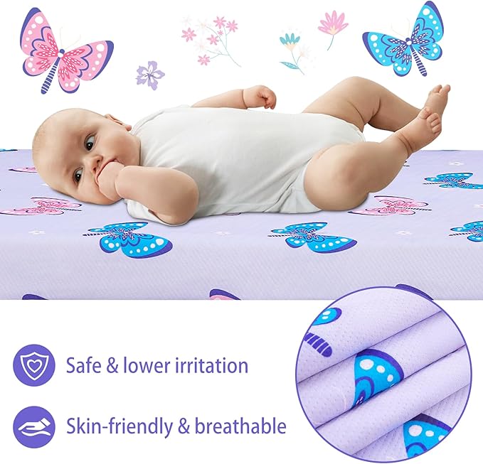 Viviland 38" x 26" Toddler Mattress, Premium Baby Mattresses Soft Pack n Play Mattress for Pack & Play- Butterfly