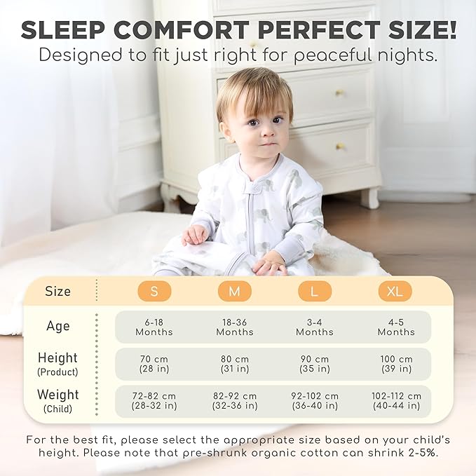 Mama Cheetah Toddler Sleep Sack with Feet, Long Sleeve 0.5 TOG Organic Cotton Baby Sleeping Bag with Legs, Wearable Blanket for Walkers w/ 2-Way Zipper, Toddler Blanket for Girls & Boys 6-18 M