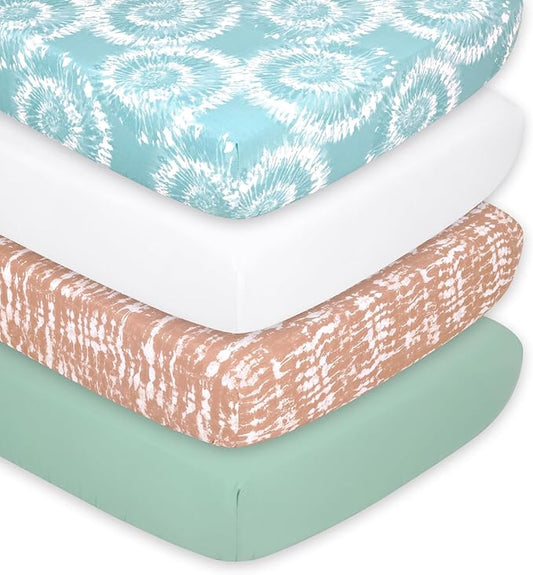The Peanutshell Crib Sheets, Neutral, Fitted Baby Bed Sheet Set, Standard Size Crib Mattress, 52x28, Boho Nursery Decor, 4 Pack in White, Green, Brown, Teal