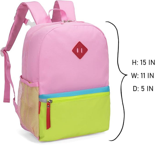 HawLander Little Kids Backpack for Boys or Girls, Toddler School Bag Fits 3 to 6 years old, Pink Yellow, 15 Inch