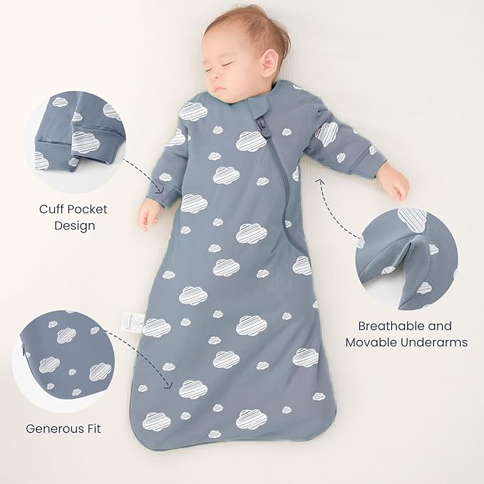 Unisex Sleeping Bag for Babies and Toddlers 1.0 Tog Sleep Sack 0-6 Months, Newborn Sleep Sack, Wearable Blanket Baby, One Piece Long Sleeves, Gifts for Baby