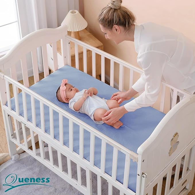 Muslin Crib Sheets for Baby Boys Girls, Neutral Fitted Crib Mattress Sheet for Standard Crib and Toddler Mattress, Soft and Breathable Bed Covers, 28” x 52” (Sky Blue)