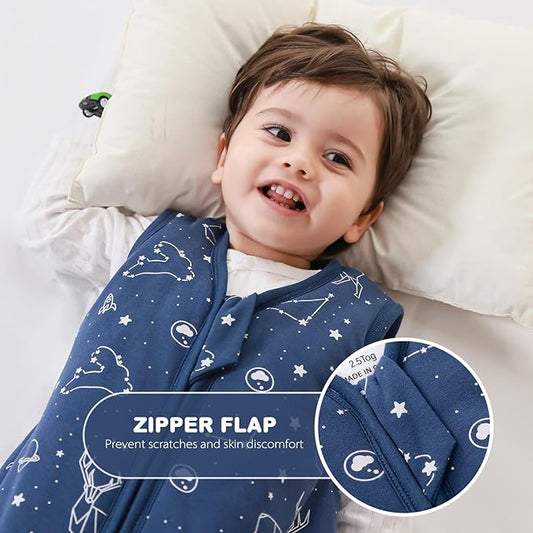 Mosebears Sleep Sack Baby Winter Wearable Blanket with 2-Way Zipper,2.5 TOG Cotton Sleep Sack Unisex(Navy Blue,12-18 Months)