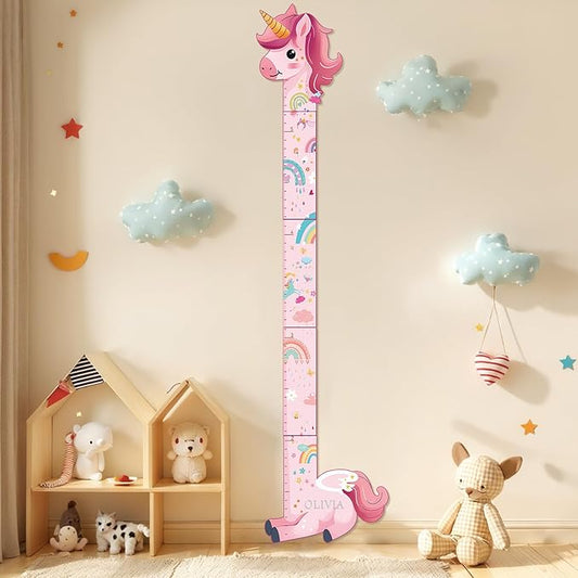 Woodemon Personalized Name Growth Chart for Kids, Unicorn Wooden Wall Decor Growth Chart, Wall Decor for Kids Room, Wooden Growth Chart for Wall and Nursery Medical Office Toddler Playroom