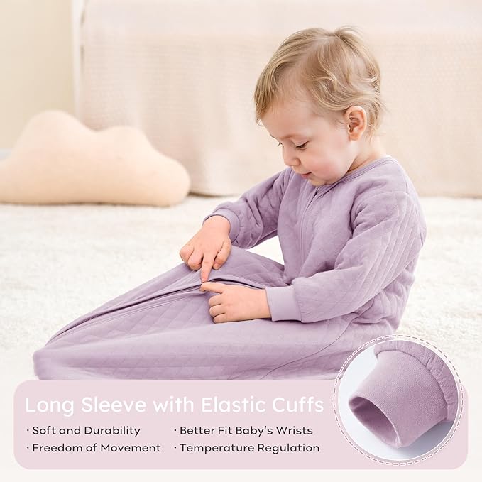 Yoofoss Baby Sleep Sack 0-6 Months 1.0 Tog Long Sleeve Sleep Sack Organic Cotton Wearable Blanket for Newborns 2-Way Zipper Quilted Sleeping Sacks(Small)