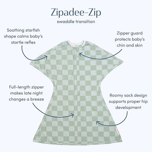 SleepingBaby Zipadee-Zip Transition Swaddle - Cozy Baby Swaddle Blanket with Zipper Convenience - Roomy Wearable Blanket for Easy Diaper Changes - Sea Green/Blue, Small (4-8 Month)