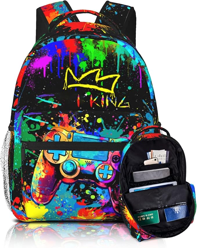 Nebcog Boys Backpack For Kids School Backpack For Boys Children Game Bookbag Teens Elementary Middle School Backpacks for Boy 6-18 Waterproof Lightweight 17 Inches Travel Back Pack