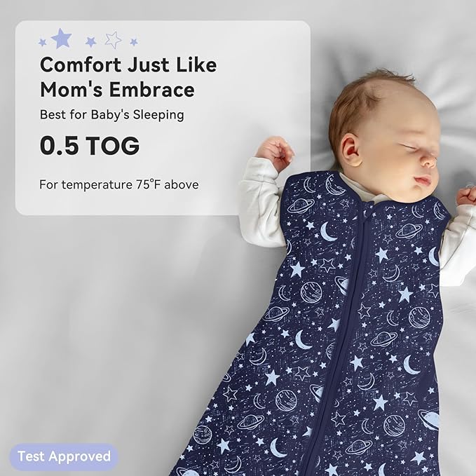 Baby Sleep Sack 6-12 Months 3 Pack 100% Cotton Lightweight 0.5 TOG Wearable Blanket Baby Sleep Bag with 2-Way Zipper for Newborn Infant Blue