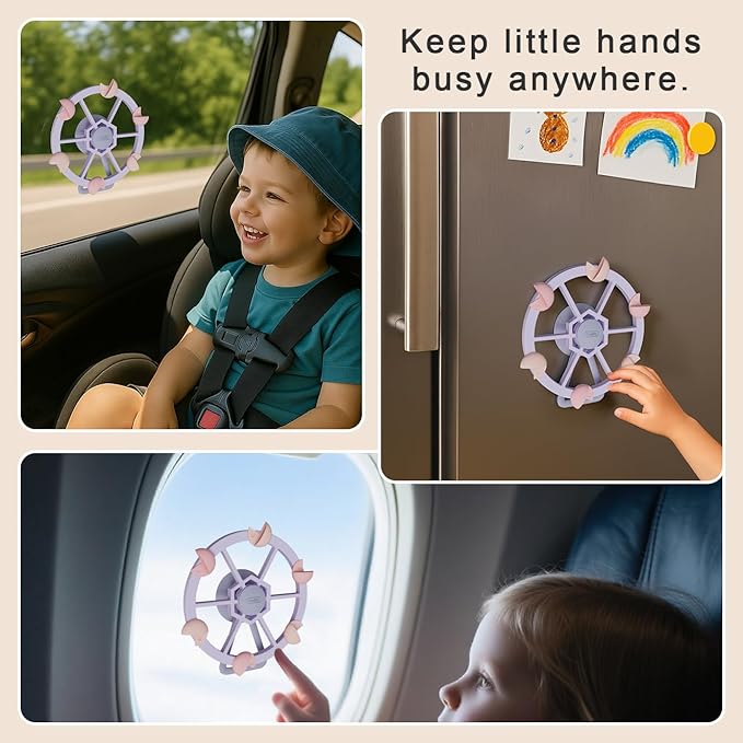 Roslim Bathtub Suction Spinner Toys - Silicone Bath & High Chair Ferris Wheel Shape Sensory Toy for Babies & Toddlers, Novelty Spinners with Suction Cup, Car Window Travel Toys (Purple)
