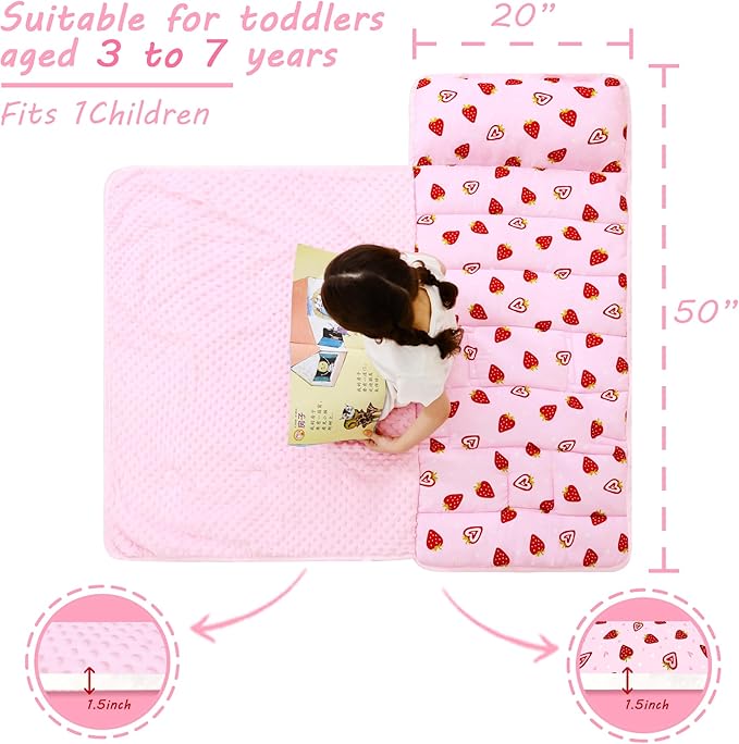 Toddler Nap Mat with Pillow and Blanket, Extra Large Rolled Napping Mats,Slumber Bags for Boys Girls,Kids Sleeping Bag for Daycare, Preschool Travel Camping