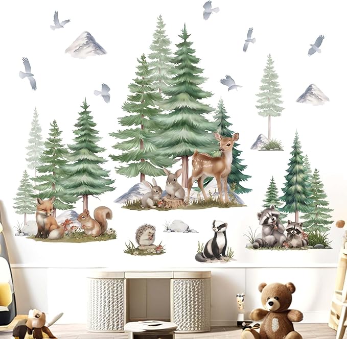 Animal Wall Stickers Decals for Nursery: Baby Animals Theme Peel and Stick Removable Vinyl Wall Stickers for Infant Room Kids Bedroom Toddler