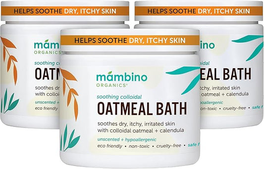 Mambino Organics Soothing Colloidal Oatmeal Bath Soak Powder, for Newborn, Kids, Moms with Dry, Sensitive Skin, Unscented Baby Wash with Calendula for Baby Bath, Vegan, Non-GMO, 6oz 3-Pack