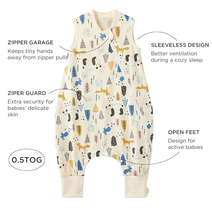 Duomiaomiao 0.5 TOG Toddler Sleep Sack 24-36 Months 100% Cotton Lightweight Baby Sleep Sack with Feet, Breathable Comfy Toddler Wearable Blanket
