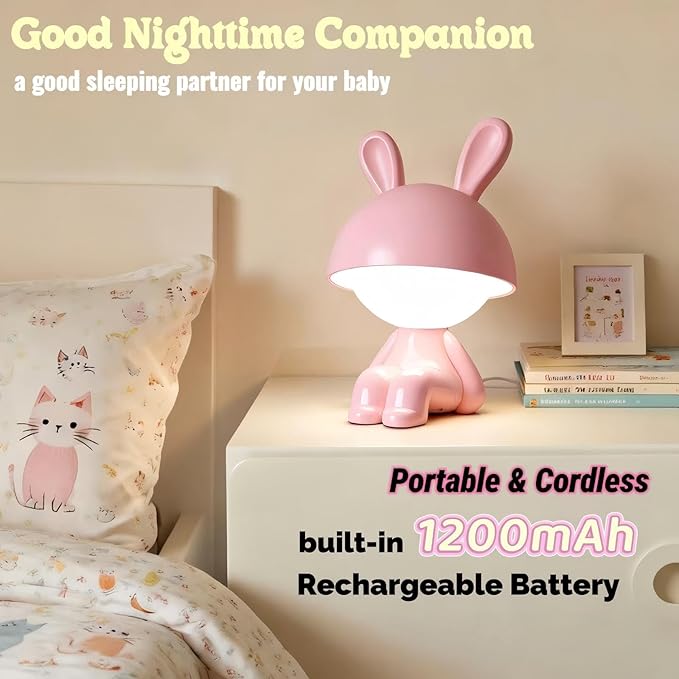 ShonlPin Night Light for Kids,Rechargeable Table Lamp,Touch Lamps for Nightstand,Dimmable,Breastfeeding,Nursery,Sleep Aid,Cute Bunny Decor Gifts Stuff for Baby Toddler Boys Girls Christmas Birthday