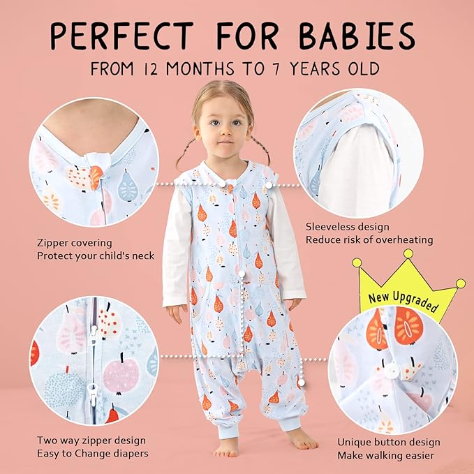WONDAY Toddler Sleep Sack with Feet, 0.5 Tog Sleeping Sacks for Walking with Legs 12-18 Months 5T 7T