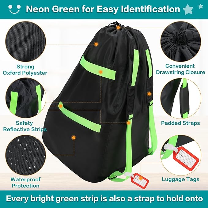 Sublaga Waterproof Car Seat Bags For Airplane Travel, Durable Carseat Cover For Air Travel Car Seat Travel Bag with Shoulder Straps and 2pcs Luggage Tags For Airplane