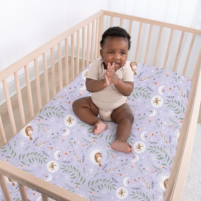The Peanutshell 4-Pack Fitted Crib Sheet Set - Super Soft & Breathable Baby Girl Crib Sheets, Nursery Decor, Fit for Standard Mattress Cover- Lunar Love
