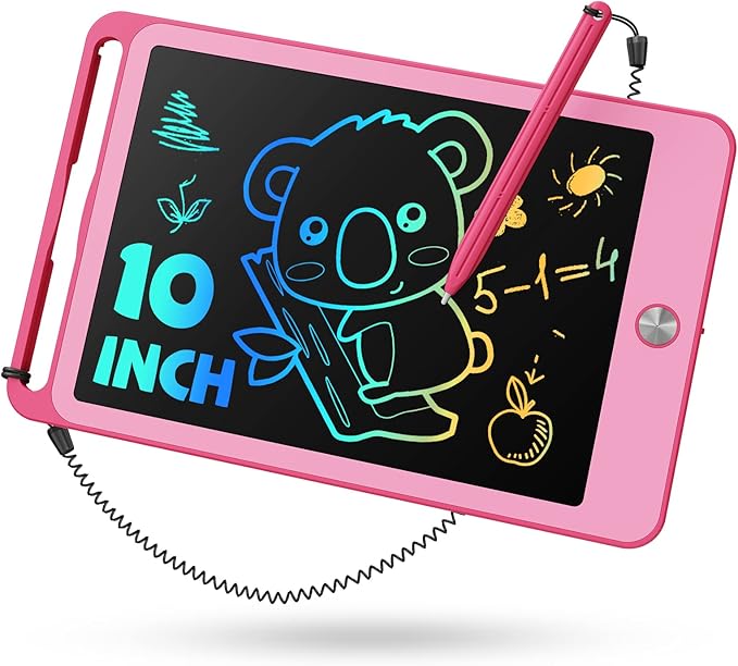 TEKFUN LCD Writing Tablet Kids Toys, 10inch Colorful Doodle Board Kids Travel Learning Toys Drawing Tablet, Birthday Gifts Presents for 3 4 5 6 7 Year Old Girls Boys (Pink)