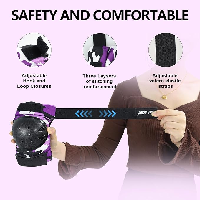 Adult/Youth/Kids Knee Pads and Elbow Pads Set Skateboard Protective Gear, 6 in 1 Knee Guards Kids Wrist Guards for Roller Skating Skateboarding Biking