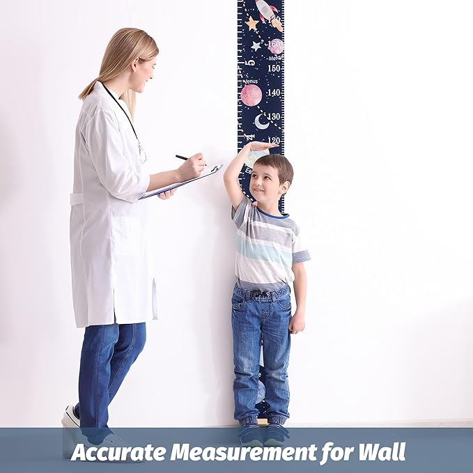 BESSLEE Canvas Kids Growth Chart for Wall, Galaxy Space Height Measurement Tracker for Baby Boy, Hanging Ruler with Removable Hook, Nursery Room Playroom Toddler Bedroom Decor, 79”x7.9”
