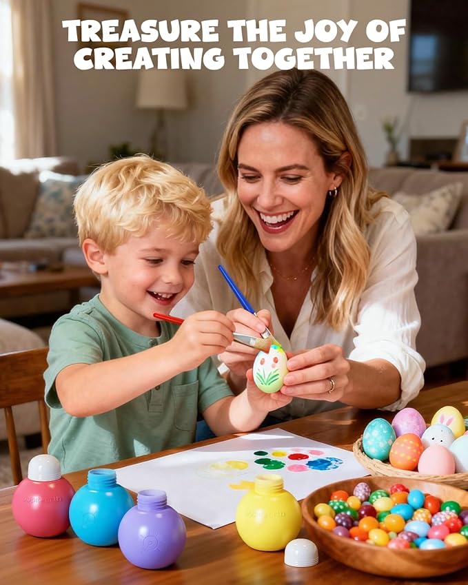 JUPITEARTH 6 Colors Washable Tempera Paint for Kids, 4.06oz(120ml) Non Toxic Finger Paint for Toddlers, Set Included Brush, Cups, Art Smock
