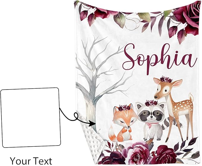 Custom Name Crib Bedding Set 3-Piece – Rose Animal Design Baby Bedding Set with Personalized Soft Blanket, Fitted Sheet, Changing Pad Cover – Ideal Newborn Gift for Boys and Girls