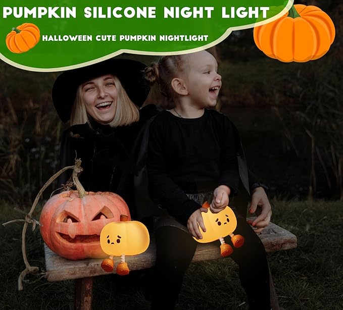 DREAMING MY DREAM Cute Pumpkin Night Light Silicone LED Lamp Rechargeable Bedside Touch Lamp,Nursery Pumpkin nightlight for Kids,Halloween Decor Toy,Breastfeeding for Baby