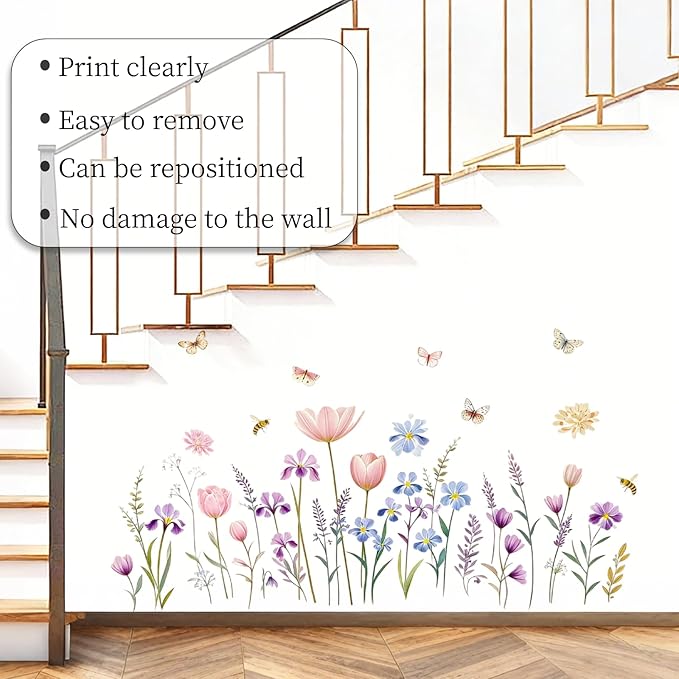 Boho Flower Wall Decals Wildflower Floral Dandelion Grass Wall Stickers Baby Nursery Girls Bedroom Kids Room Wall Decor